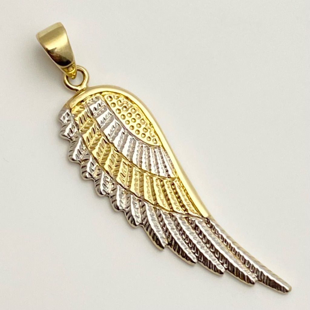 Solid 14k Gold Two Tone Angel Wing Pendant Charm